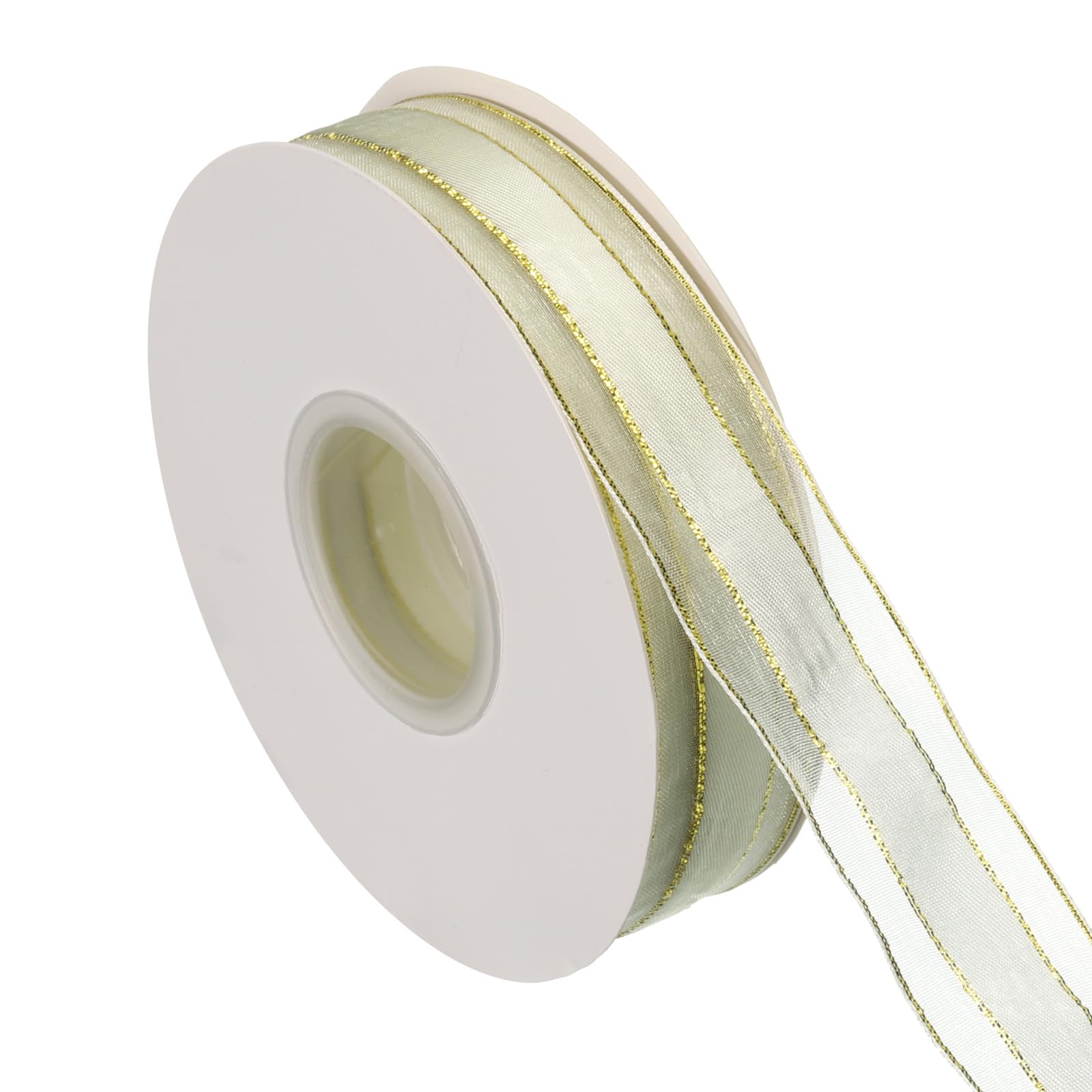 PATIKIL 1 Inch x 46 Yard Organza Chiffon Ribbon, Golden Edge Gift Wrapping Ribbon for Bouquet Cake Invitations Card Decor Home Party Decoration, Beige โ image 1