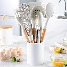 Chusui Conjunto de utensílios de cozinha de silicone Conjunto de utensílios de cozinha antiaderentes 10 unidades de utensílios de cozinha resistentes ao calor com cabo de madeira CX