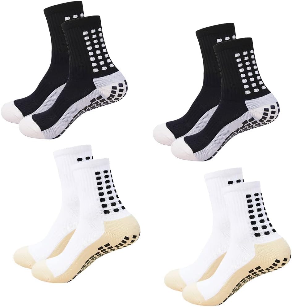 fjberrtsatMen's Socks Soccer Non Skid Ball Football Socks Anti-Slip Athletic Non Slip Pads for Basketball Sports Socks 4 pair,2black2white