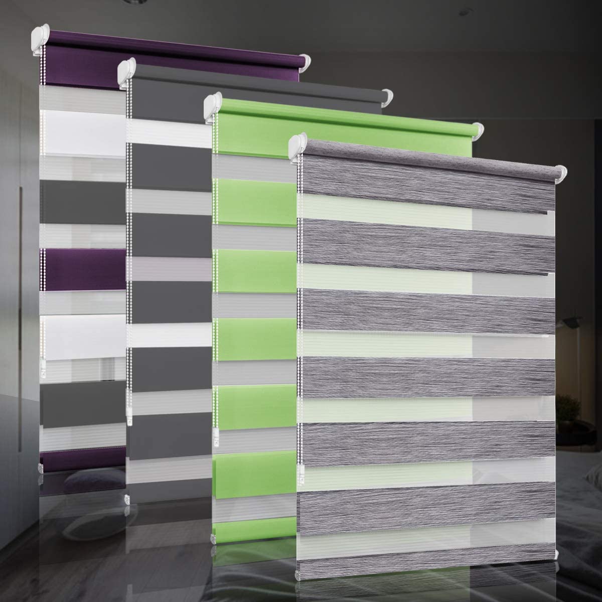 bobodeco Doppelrollo klemmfix ohne Bohren Duo Rollos für Fenster mit Klemmträger, Dunkelgrau B65 x H120cm (Stoffbreite 65cm), Fensterrollo lichtdurchlässig & verdunkelnd Wandmontage Sichtschutz