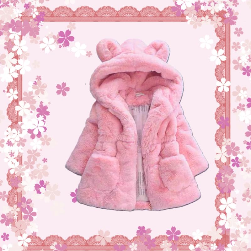 Cappotto Bambina in soffice Pelliccia Sintetica, con Cappuccio e Orecchie, Giacca Invernale Calda per Bambine