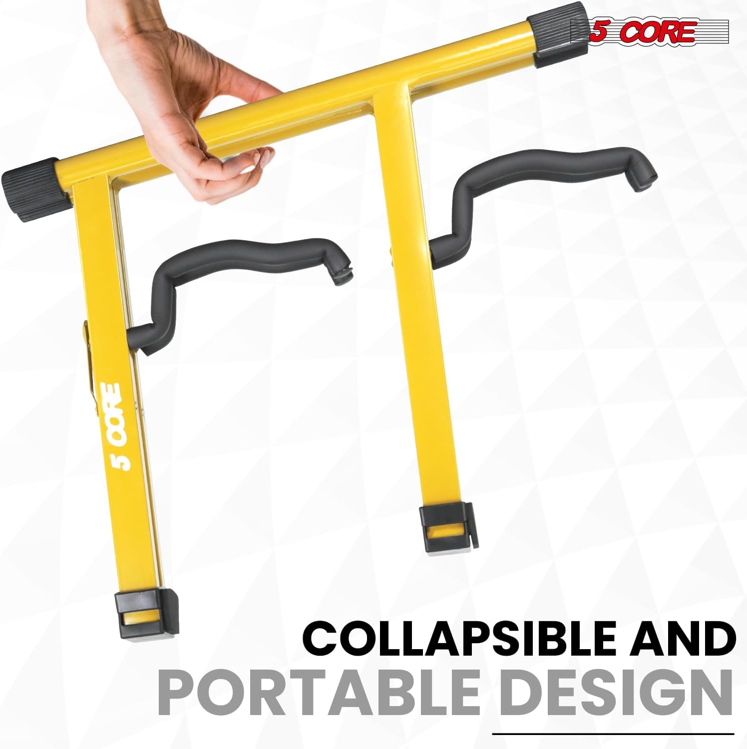 5 CORE Double Guitar Stand A Frame Shape w Soft Foam Arms Non Slip Rubber Supports Acoustic Electric Bass Ukulele Banjo Yellow - GSS 2N1 YLW