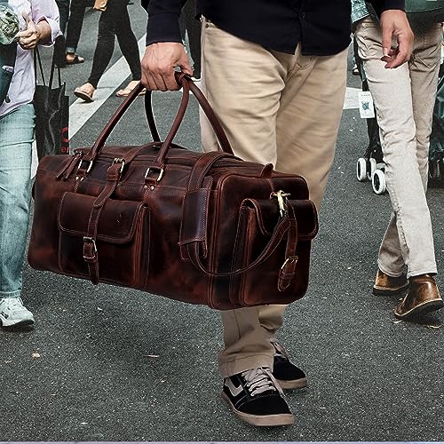 Luxury Leather Travel Bundle: Men's Full Grain Leather Duffle Bag & Buffalo Leather Toiletry Bag Set - Premium Weekend Travel Companion - Ideal for Stylish Getaways, Business Trips, and Gifts4