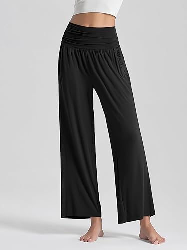 Miniatura 4 de ODODOS - Pantalones palazzo de pierna ancha para mujer, pantalones informales ligeros, holgados y cómodos con bolsillos, pantalones de pijama o para