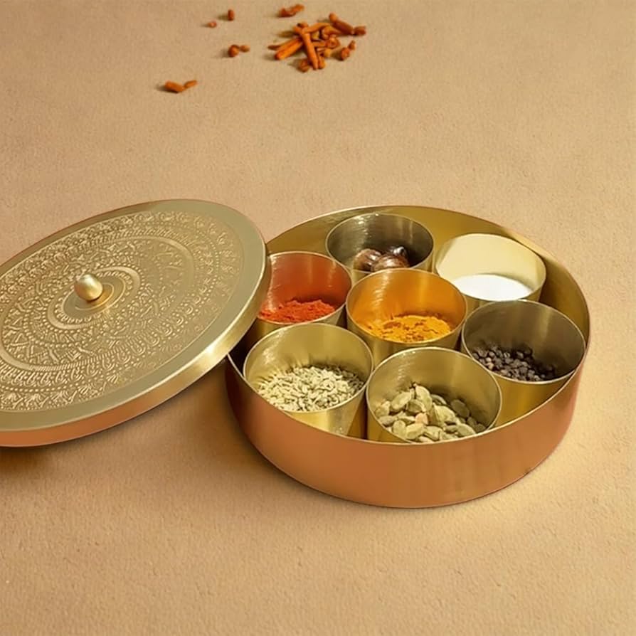 Retro RS-TABLE A Twist Brass メーカー完売品 Buy Peepul Tree Hand Etched Pure Brass Masala Spice Box for