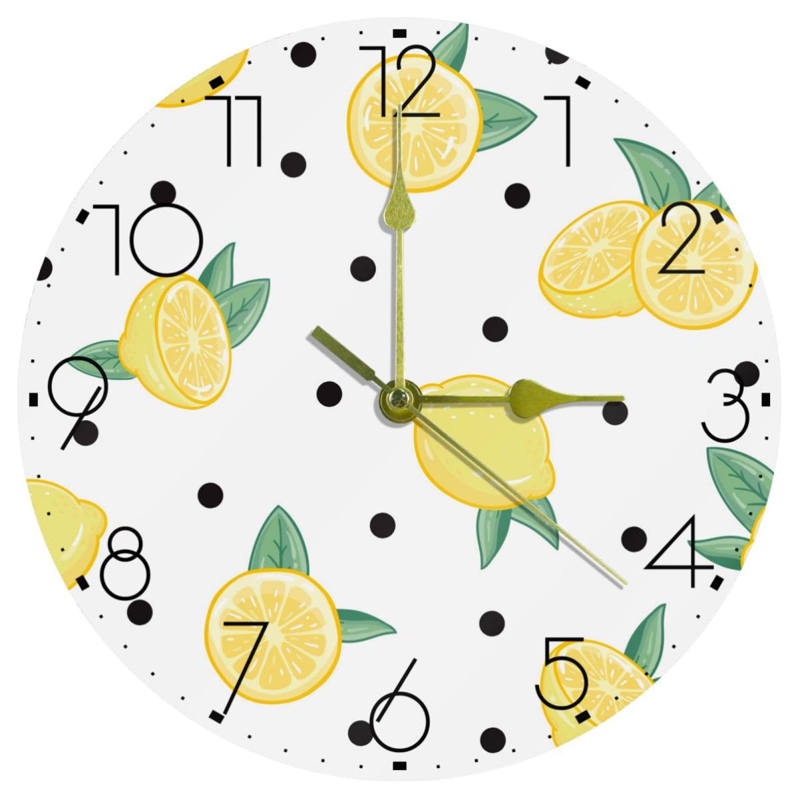 Horloge murale ronde citron 25cm : mouvement silencieux sans tic-tac pour une cuisine zen
