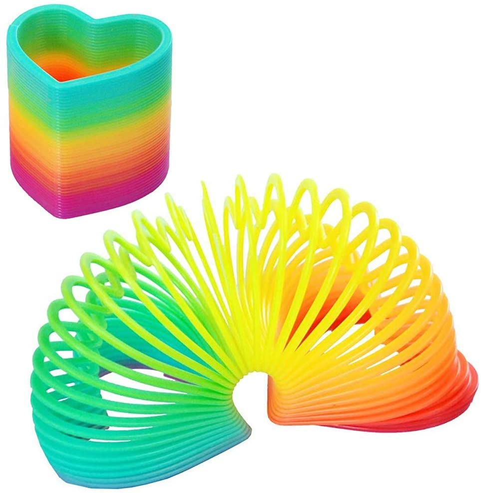 Lot De 4 Ressorts Magiques Arc-en-ciel Miniatures – Couleurs Vert, Jaune, Orange, Motifs Cœur, étoile, Cercle, Fleur – Pour Enfants, Fêtes, Cadeaux
