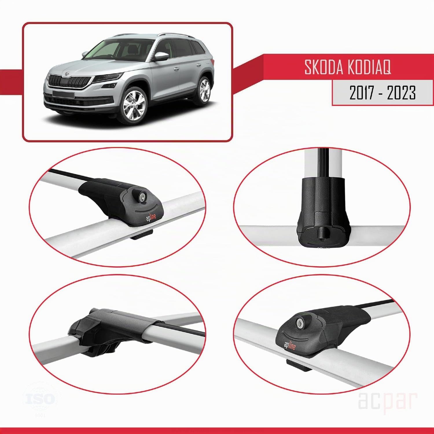 Compatibile con Skoda Kodiaq (NS7/NS6) 2017-2023 Modello ACE-1 Barre Tetto Portapacchi Auto Barre Portatutto Grigio Alluminio 2 Barre