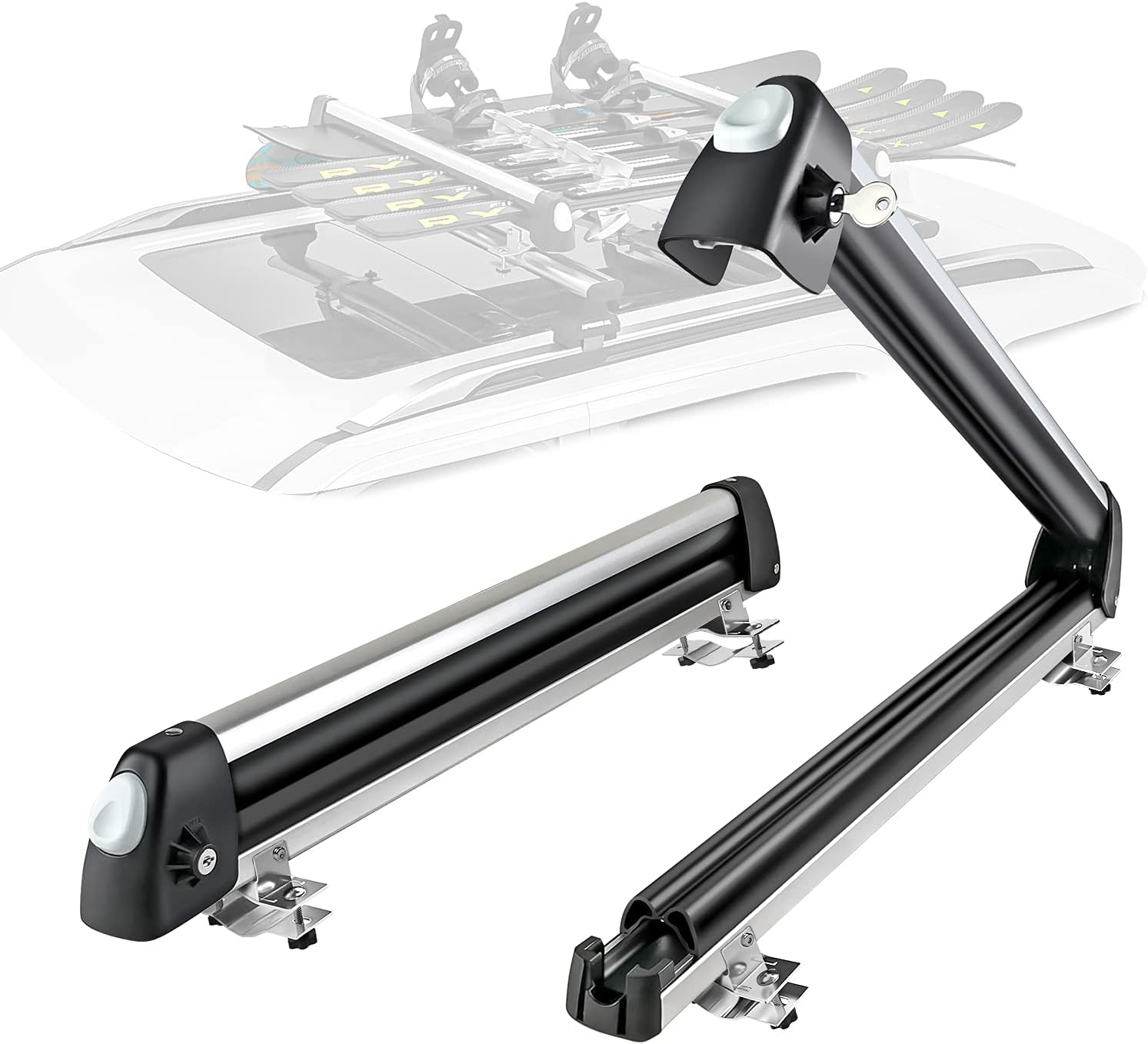 Universal Roof Rack Carrier For 6 Skis Or 4 Snowboards - Aluminum, Black, Removable (SR-A330)