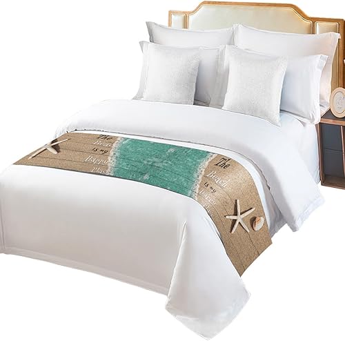 Miniatura 2 de ZFUNCING Caminos de cama con estrellas de mar y conchas del océano costero para dormitorio, hotel, decoración de ropa de cama con texto en inglés