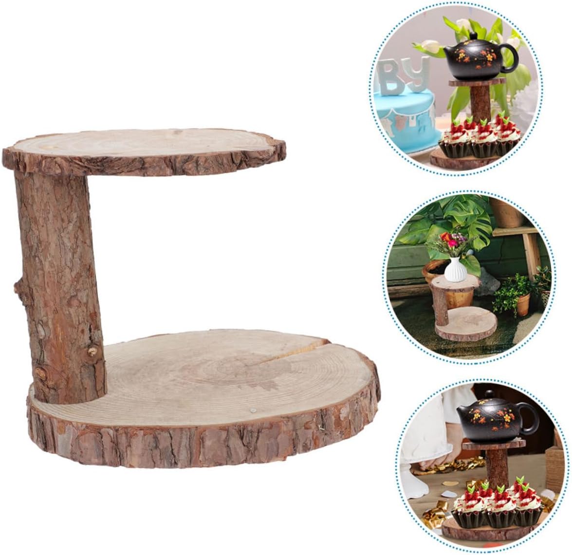Natural Wood Cake Stand 2-layer Dessert Tray 7.5inch Wedding Cake Display Multi-layer Storage Rack Perfect for Reception