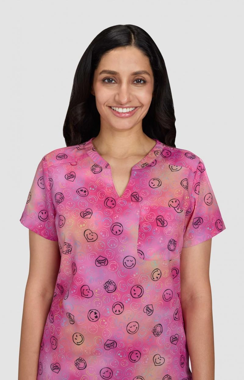 KOI | SmileyWorld Amazed Women's 1-Pocket Print Scrub Top - Image 3