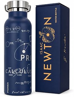 Isaac Newton 20 oz Insulated Water Bottle, Physics & Science Gift | Collectible bottle with Newton-inspired science engraving and premium story box; a distinctive gift for curious minds.