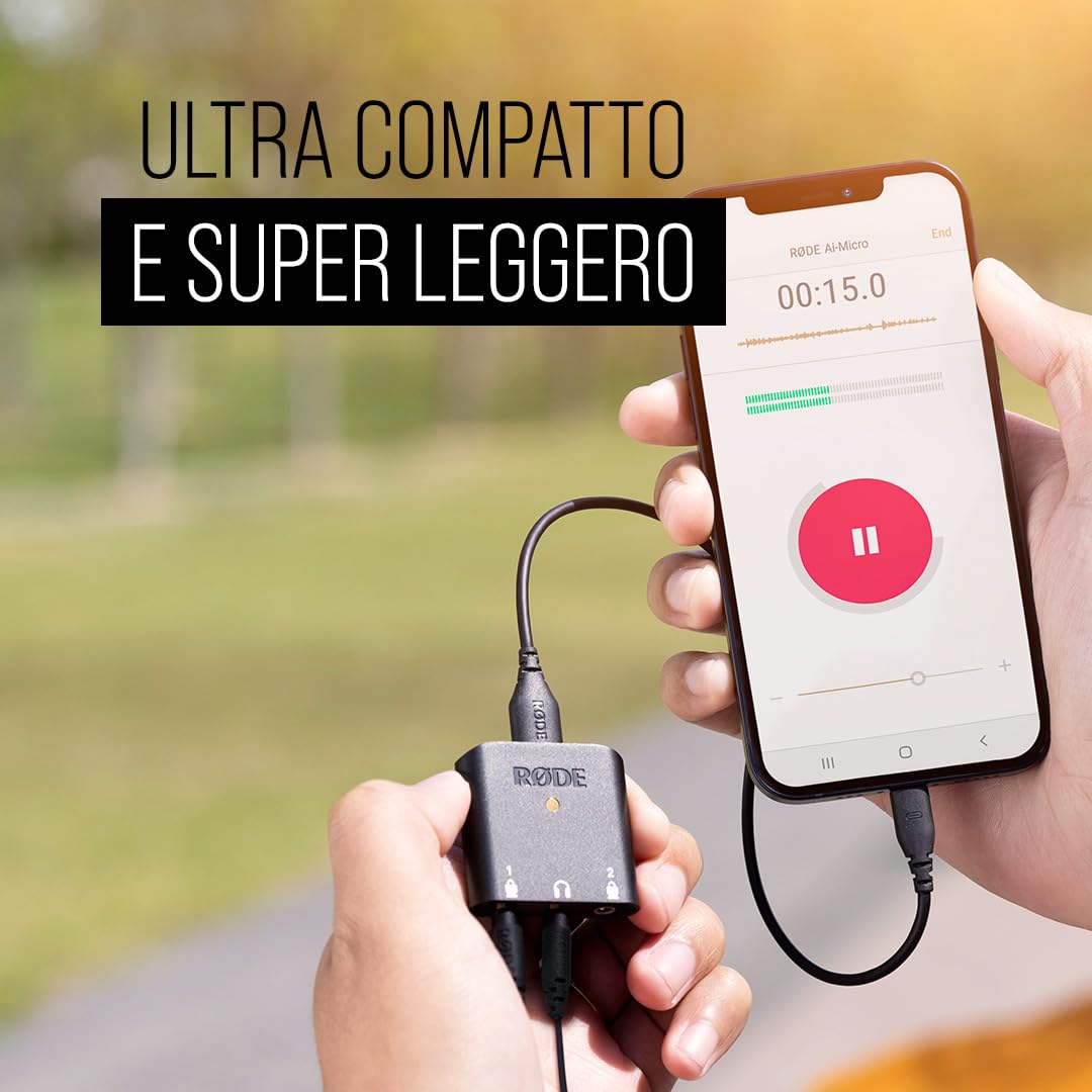 RØDE AI-Micro Interfaccia Audio Ultra-compatta a Doppio Canale per Computer, Smartphone e Tablet