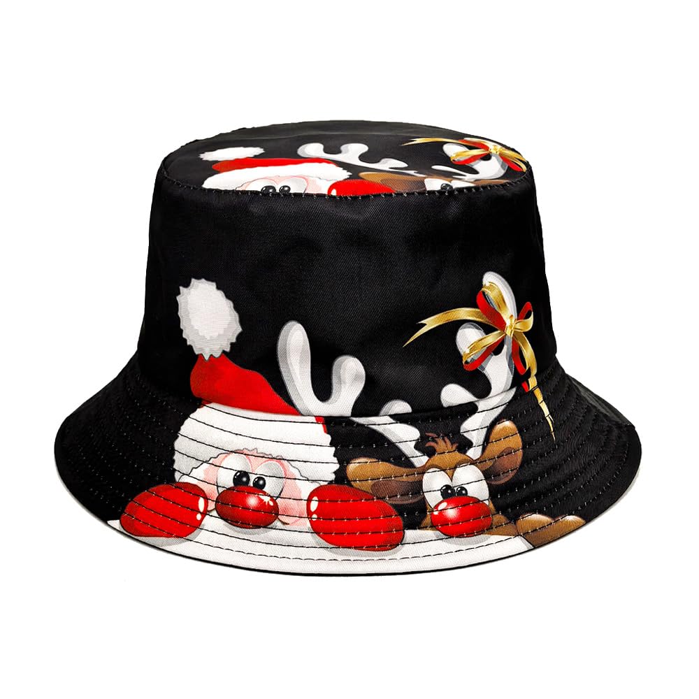 Bucket Hat for Women Men,Travel Sun Beach Cap,Unisex Fishing Outdoor Boonie (Christmas Santa)