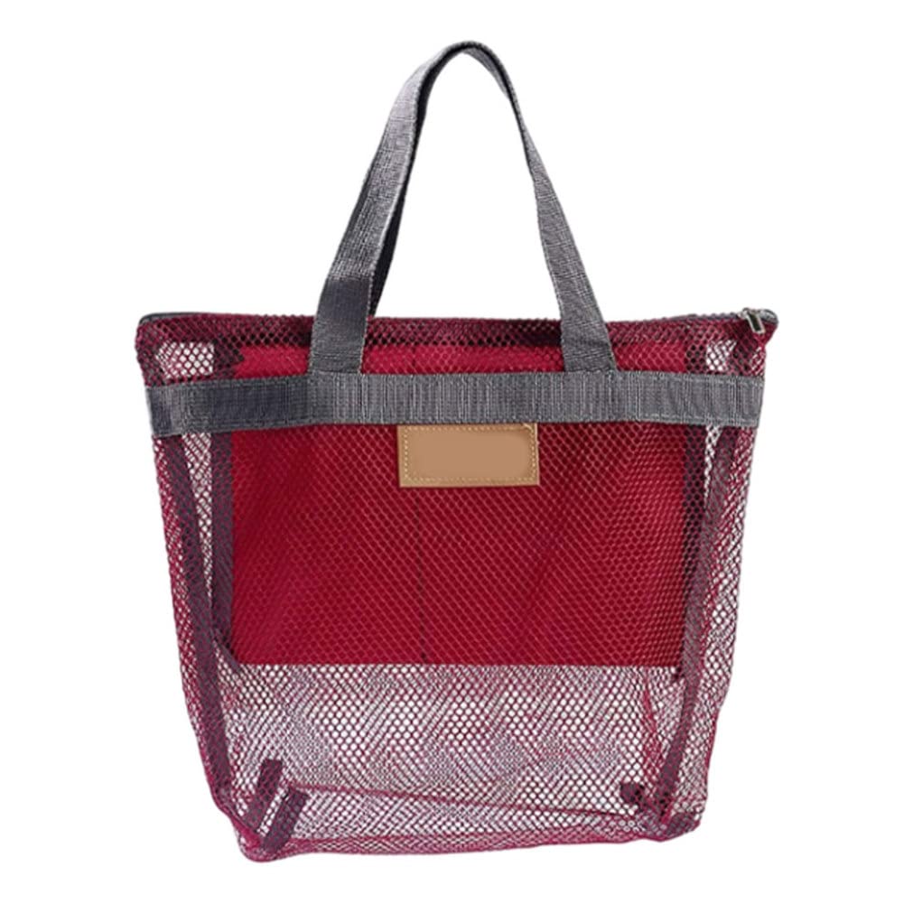 Hbbgdiy Mesh Shower Caddy Quick Dry Hanging Bath Tote Organizer with Handles for College Dorm Beach Travel Swimming Bathroom Storage in Wine Red