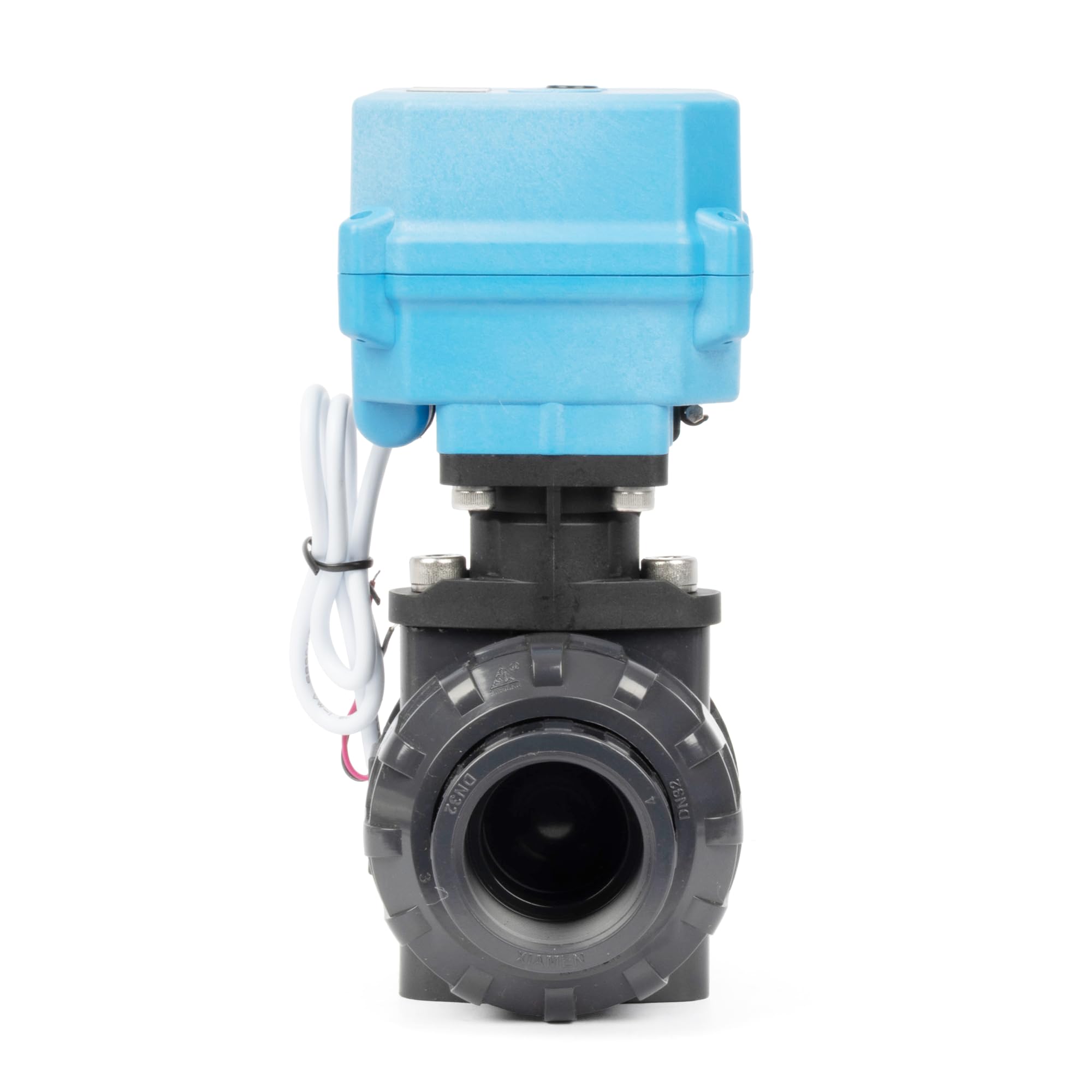 U.S. Solid 1 1/4" UPVC Elektrischer Kugelhahn, G-Gewinde, 9–24 V AC/DC, 2-Draht-Auto-Rücklauf, IP67, stromlos geschlossen mit manuellem Reset für Wasser und Luftsysteme
