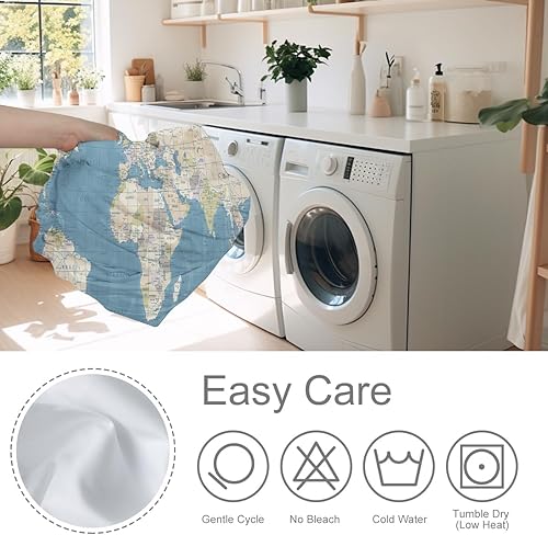 Miniatura 7 de Sleepwish Juego de ropa de cama con mapa del mundo para niños y niñas, juego de funda de edredón de 3 piezas con mapa azul acuarela, juego de cama