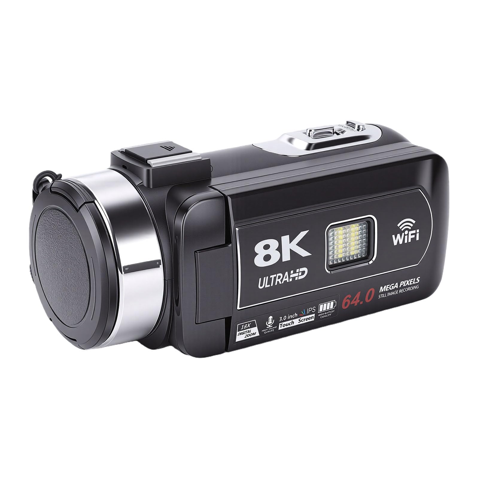 Akozon Cámara de Vídeo 8K Videocámara Multifuncional con Zoom Digital 64MP 18X para Viajes
