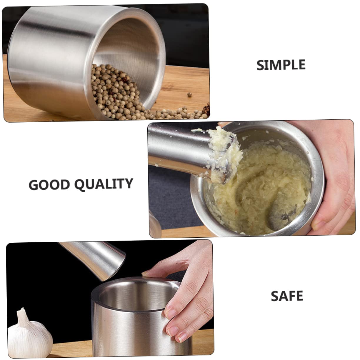 SHOWERORO 1set Stainless Steel Garlic Crusher with Grinding Stick and Bowl Practical Garlic Mashers for Easy Use Kitchen Nonslip Pestle for Stable Grinding