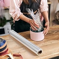 Vista 4 de Rollo de papel de celofán transparente de plástico para envolver regalos, 148 x 34 pulgadas, rollo de papel transparente de 3 mil de grosor