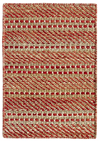 HAMID - Alfombra Yute Lana Olivia, Alfombra Lana y Yute, Tejida a Mano Tejida para Salon, Dormitorio, Sala de Estar, Rojo Natural, (40x60cm)