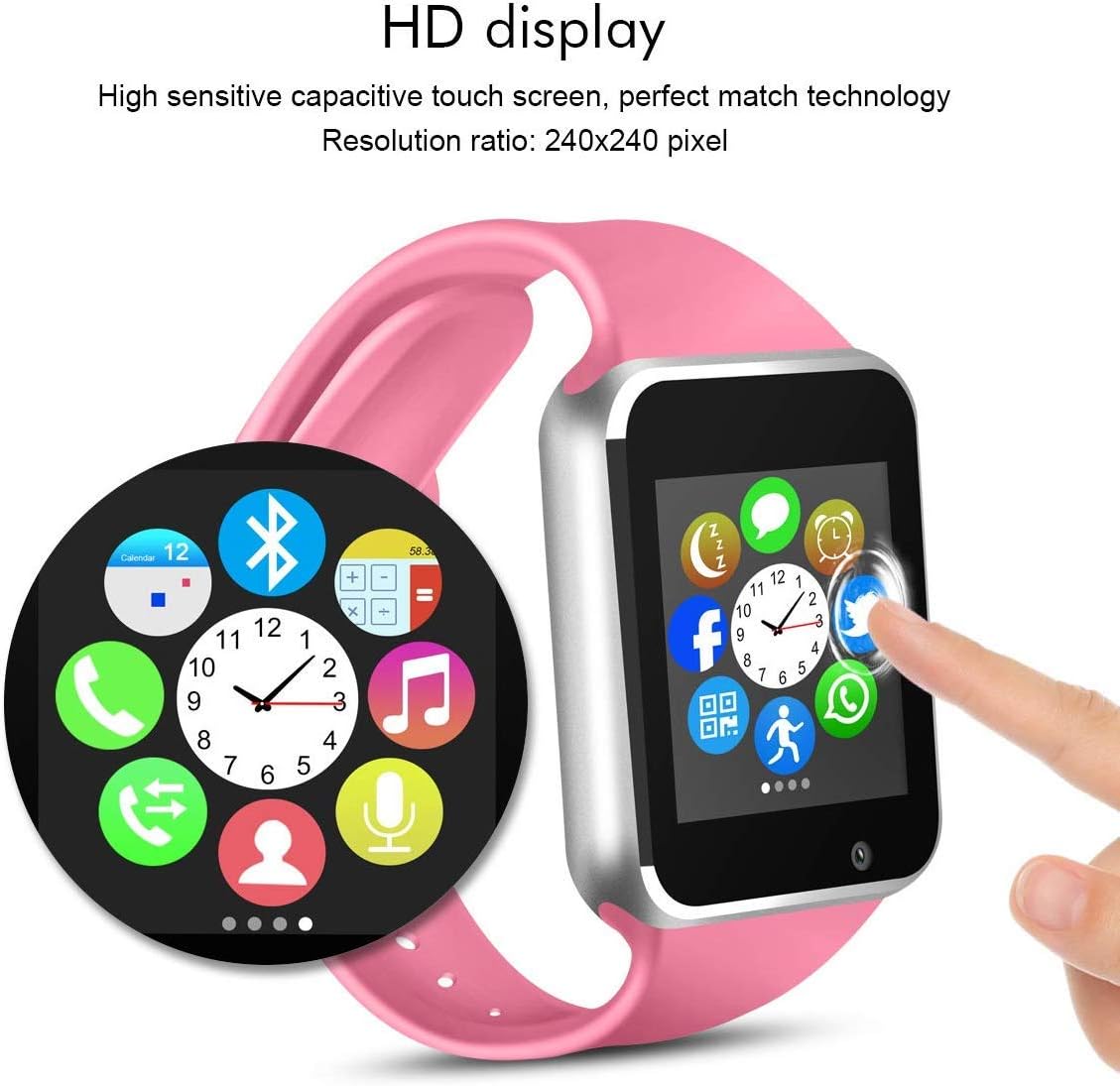 Aeifond Bluetooth Smart Watch Touch Screen Sport Smart Wrist Watch Smartwatch Phone Fitness Tracker with Camera Pedometer SIM TF Card Slot for iPhone iOS Samsung LG Android for Men Women Kids (Red)