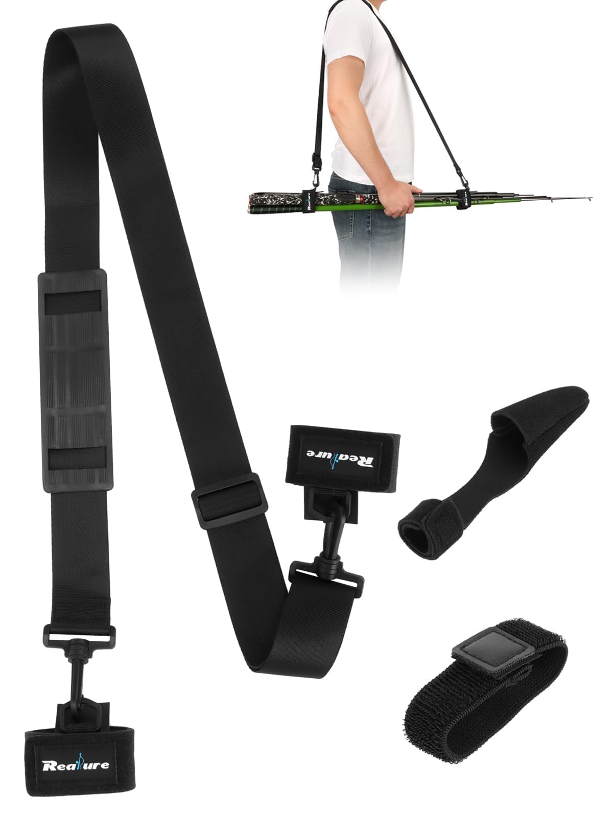 Fishing Rod Sling Straps Holder Belt with Protectors Elastic Neoprene Adjustable Length for Fixed Pole Transport Tie