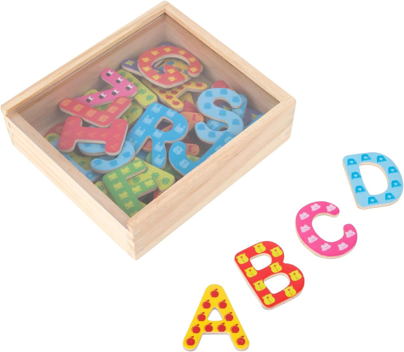 Small Foot Wooden Toys, Colorful Wooden Magnetic Letters in A Travel Box 37 Piece for Learning The Alphabet & Spelling First Words Educational Toy Designed for Ages 3+, Multi, Standard Size