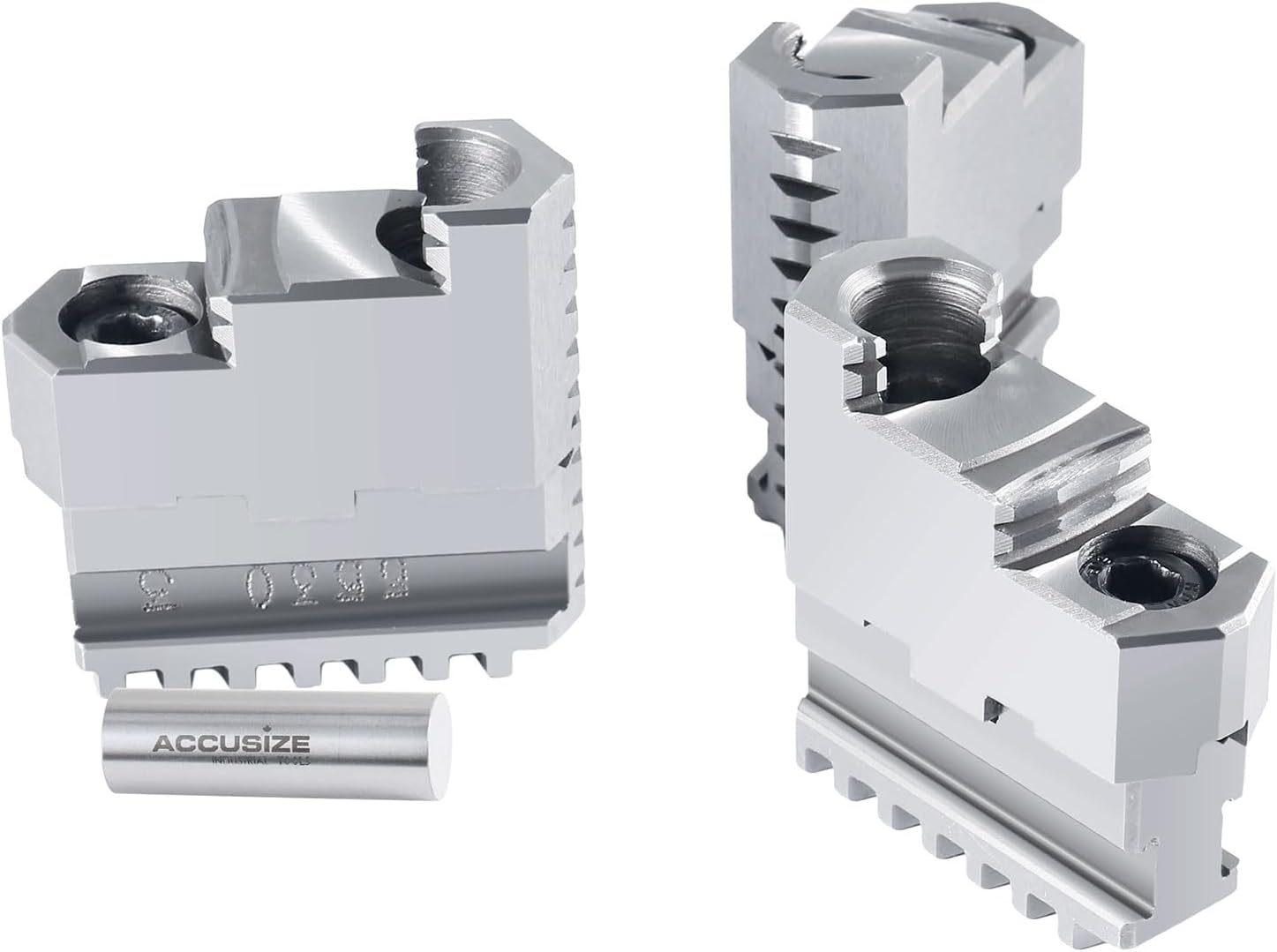Accusize Industrial Tools Hard Jaws for 6"/160 mm 3-Jaw Lathe Chuck (Plain Back, 2-Piece Reversible), 1.575" Center Hole, 0555-0114