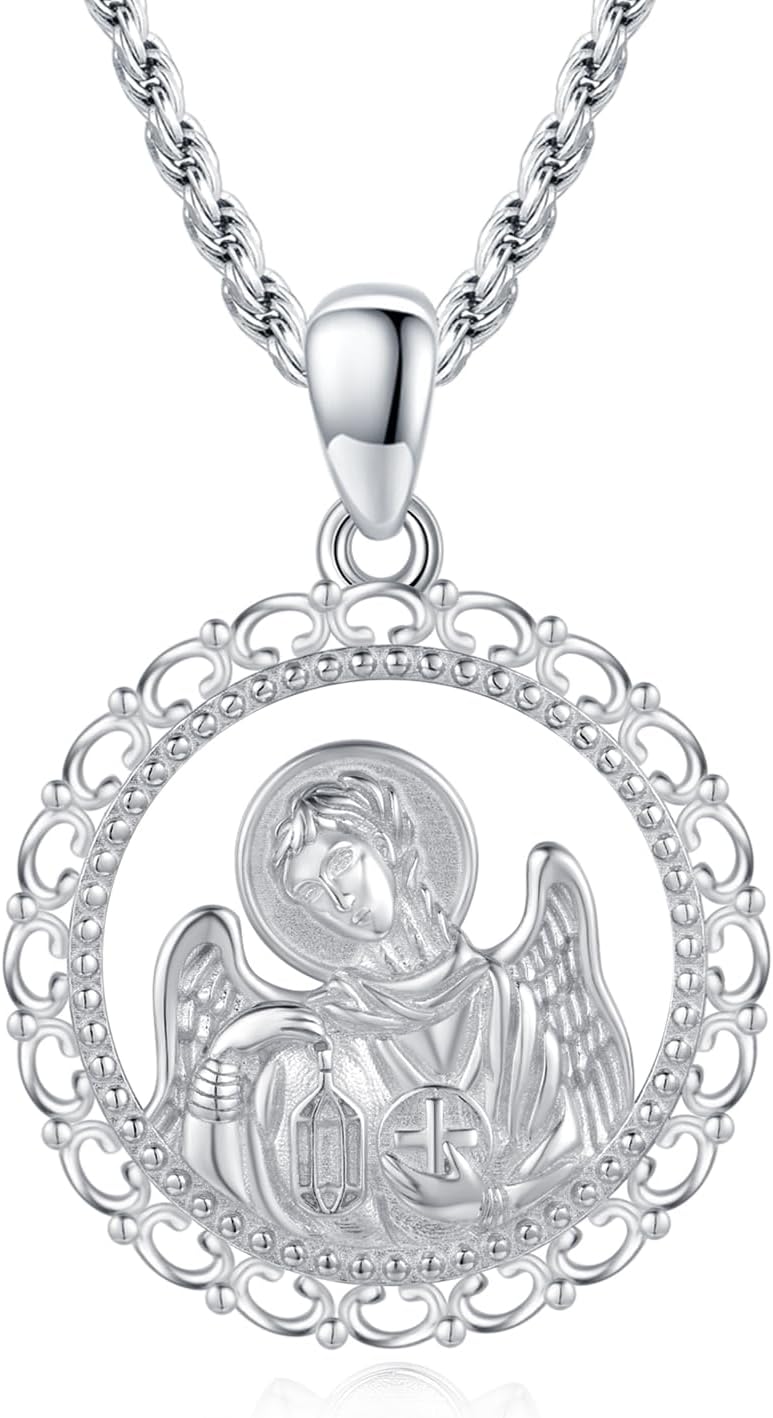 Sterling Silver St Michael/St Christopher/St Benedict/Saint Jude/Virgin Mary Medal/Cross Crucifix/St Joseph//St Anthony Pendant Necklace Amulet Jewellery for Men Women