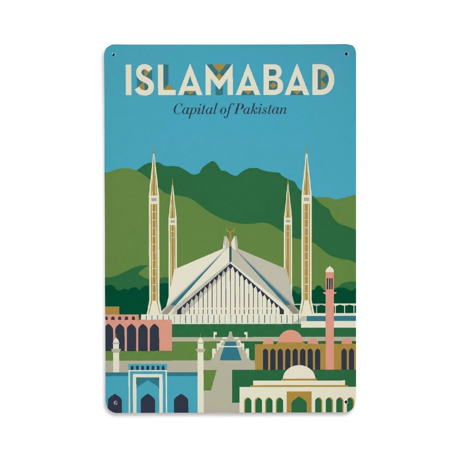 Gead 8X12inch Style Retro Pakistan Islamabad Travel Metal Tin Sign
