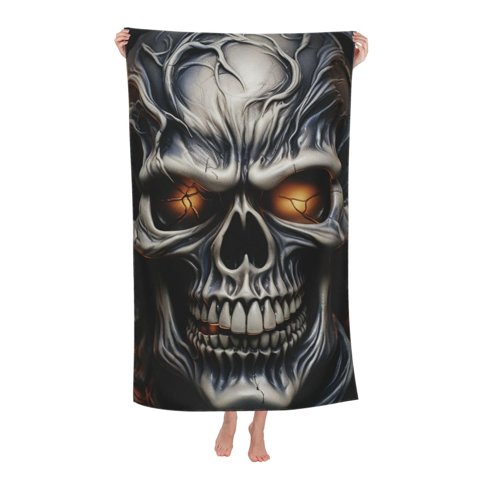 FodPand Cool Evil Skull Beach Towel Oversized 52 x 32 in Sand Free Pool Swim Towels for Adult Travel Blanket Lightweight Quick Dry Absorbent Bath Towels Cruise Vacation Accessories