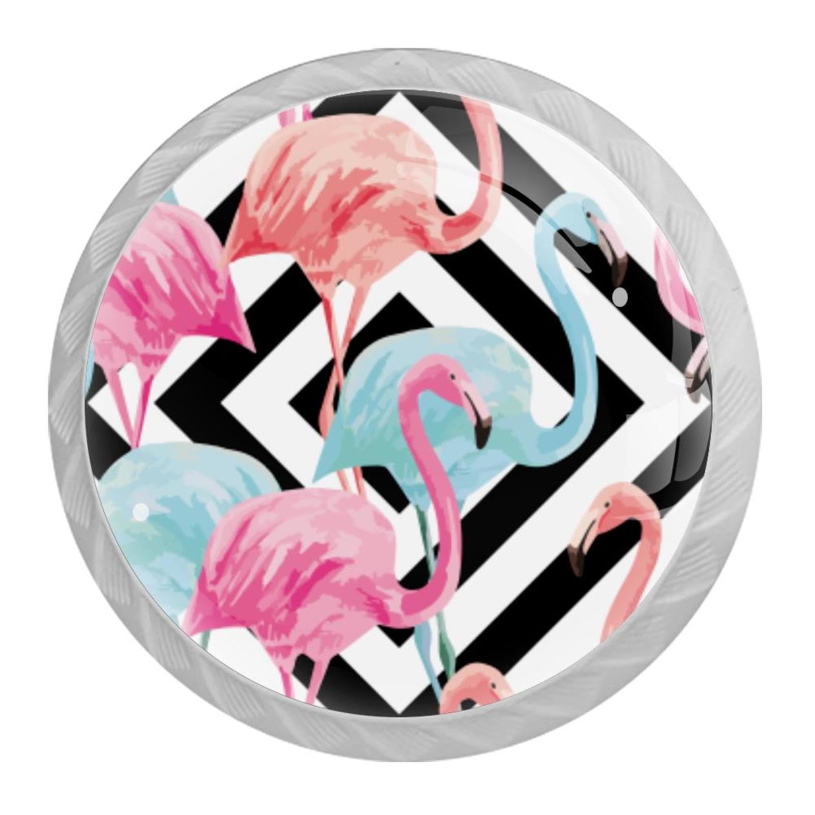Tqmspg 4 Pieces Drawer Pulls Watercolor Flamingo Door Knobs Dresser Handles for Kitchen Wardrobe Cupboard Hardware Furniture