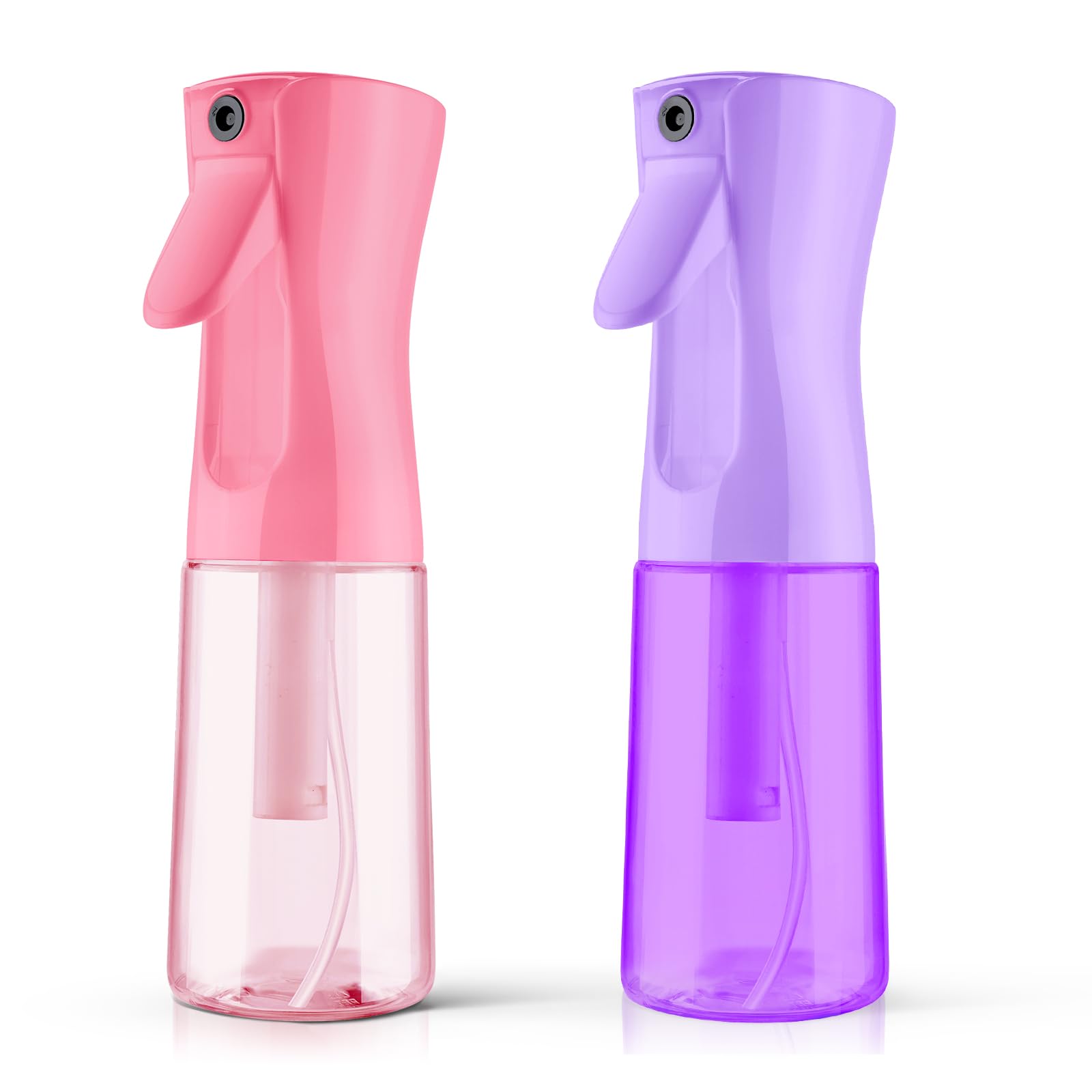 LOPHE Pulverizador Agua Peluquería, 2pcs 200ml Botella de Spray a Presión, Atomizador Recargable, Fina Niebla Continuo, Pulverizadora de Plástico para Limpieza, Mascotas y Plantas (Rosa+Púrpura)