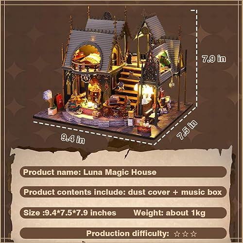 Miniatura 2 de Lannso Kit de casa de muñecas en miniatura, kit de casa de muñecas con cubierta a prueba de polvo y caja de música, mini juguetes de casa de muñecas