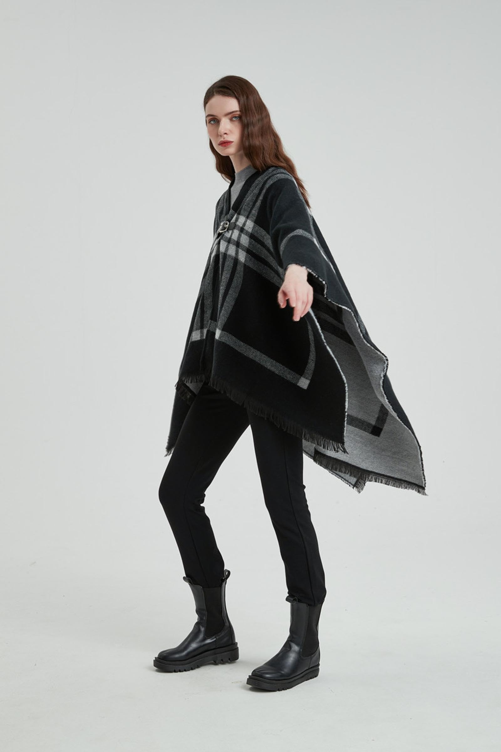 Sciarpa Donna Scialle Uomo Scialle Autunno E Inverno Cashmere Mantello da Donna con Scialle Diviso in Pelle Scozzese Bianco E Nero