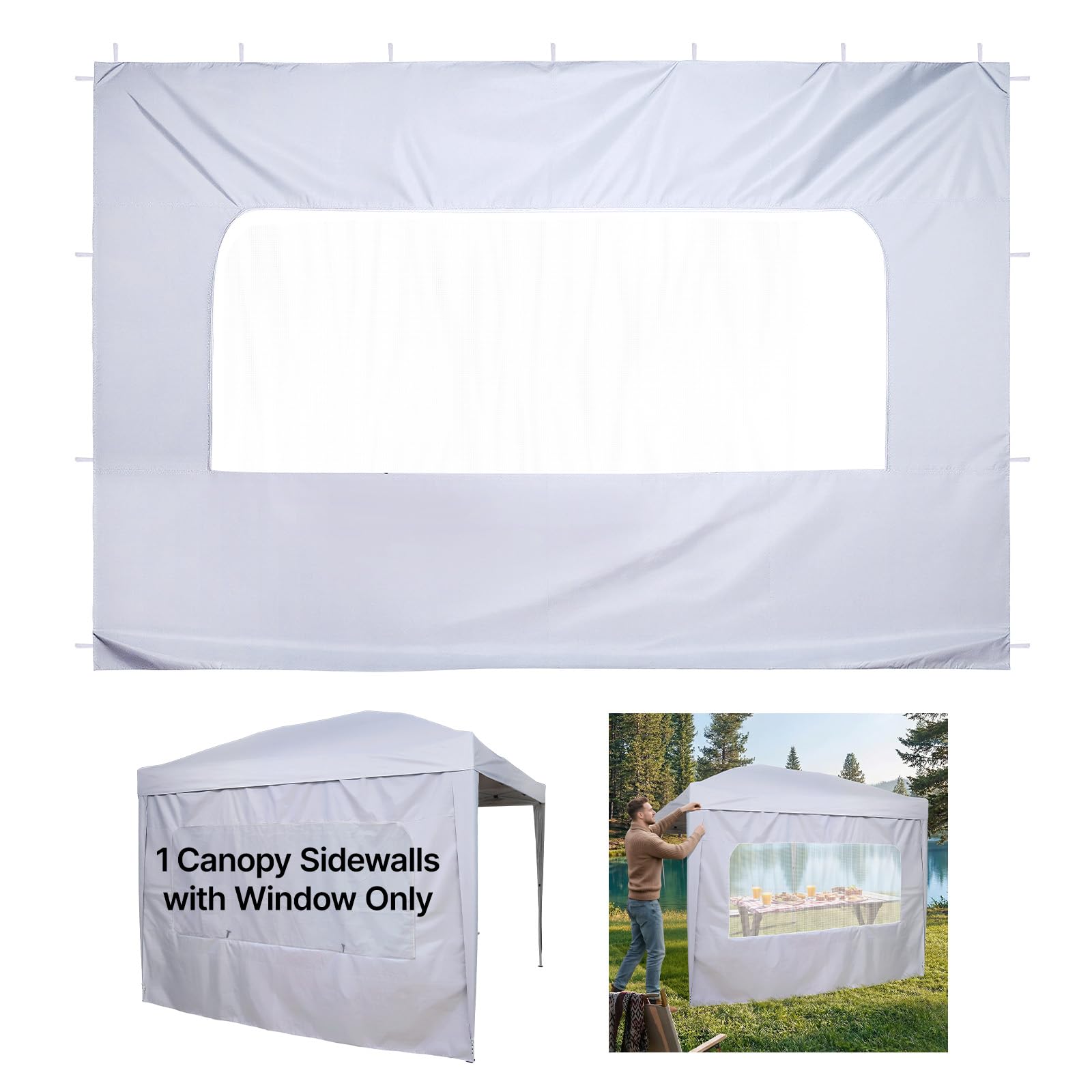 VEVOR Tenda Laterale per Gazebo da Giardino da 3 x 3 m, con Strato Impermeabile e di Protezione dalla Luce Solare per Tende per Eventi all'Aperto, Campeggio, solo 1 Parete Laterale, Bianco