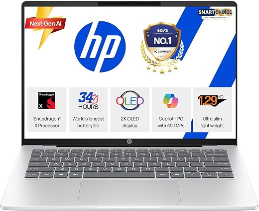 HP OmniBook 5 (Previously Pavilion), QC Snapdragon X (16GB LPDDR5x, 1TB SSD) 2K, OLED, 14”/35.6cm, Win11, M365 Basic(1yr)* Office24, Silver,…