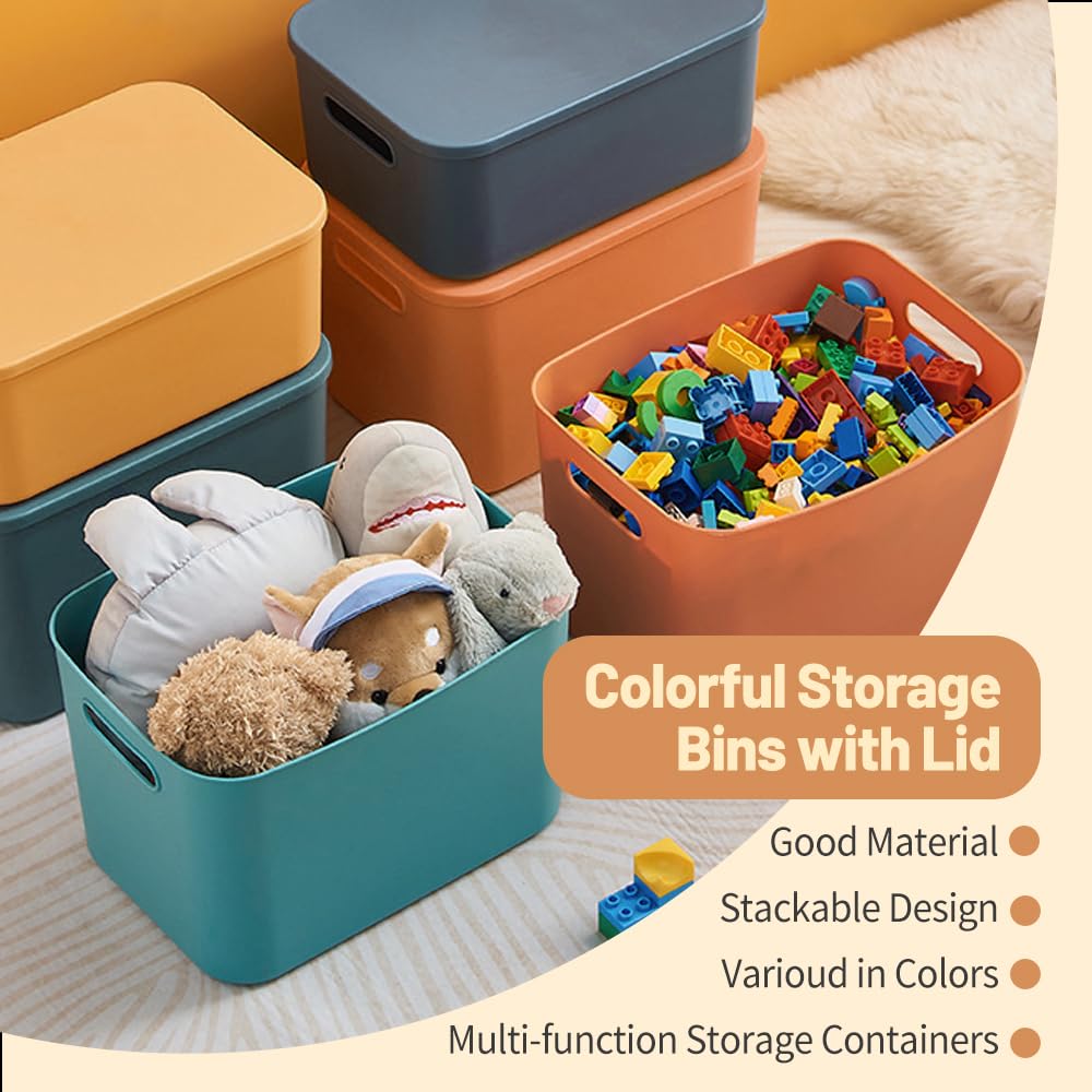 10 contenitori con coperchio, in 5 colori, impilabili in plastica con manici, cubi di alta qualità per bagno, cucina, ufficio, 25 x 18 x 16 cm