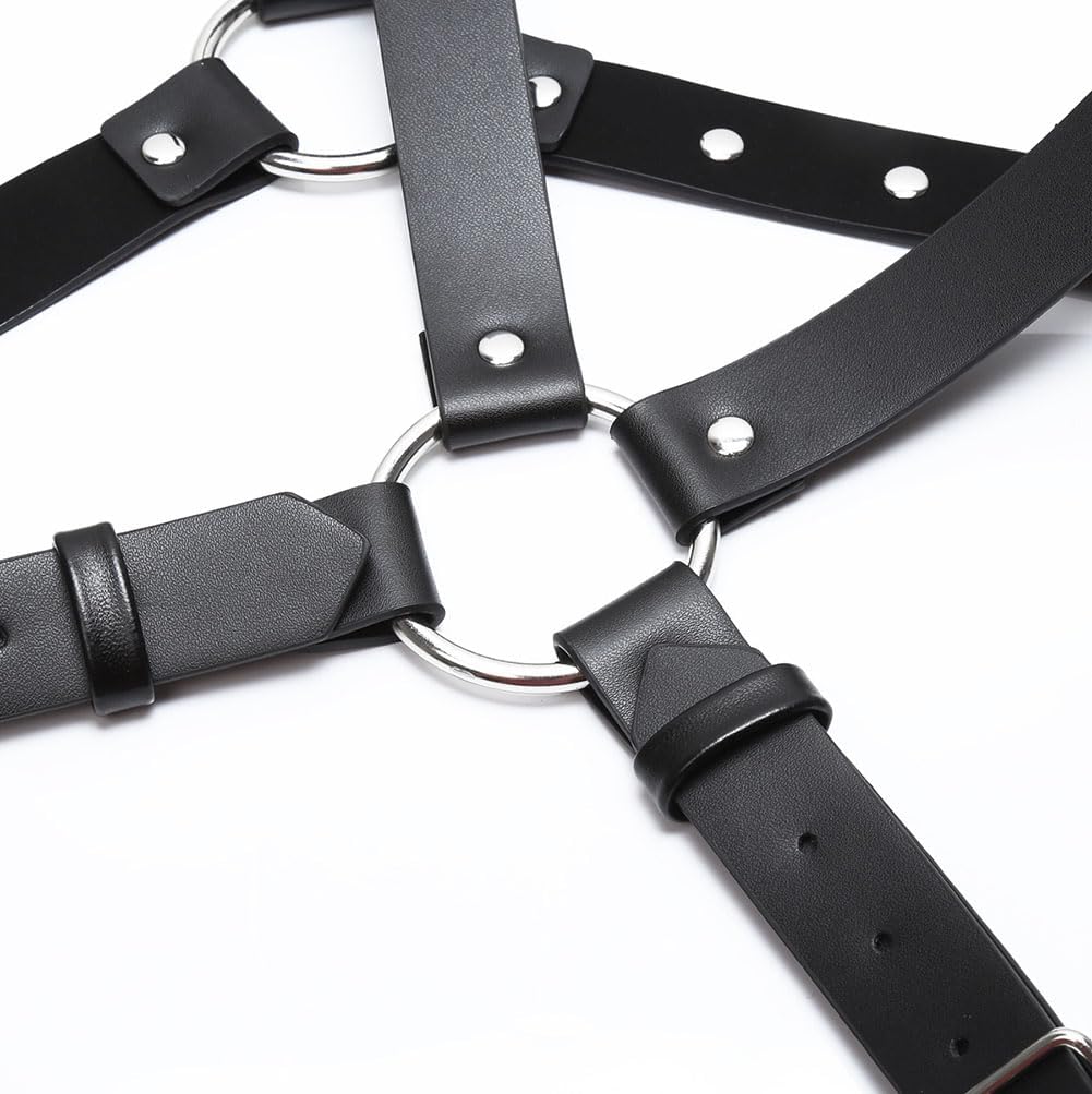 Men's Black Punk Leather Body Chain Chest Harness Shoulder Straps Adjustable Medieval Guards for Knight Shrug Belt Costume Outfit