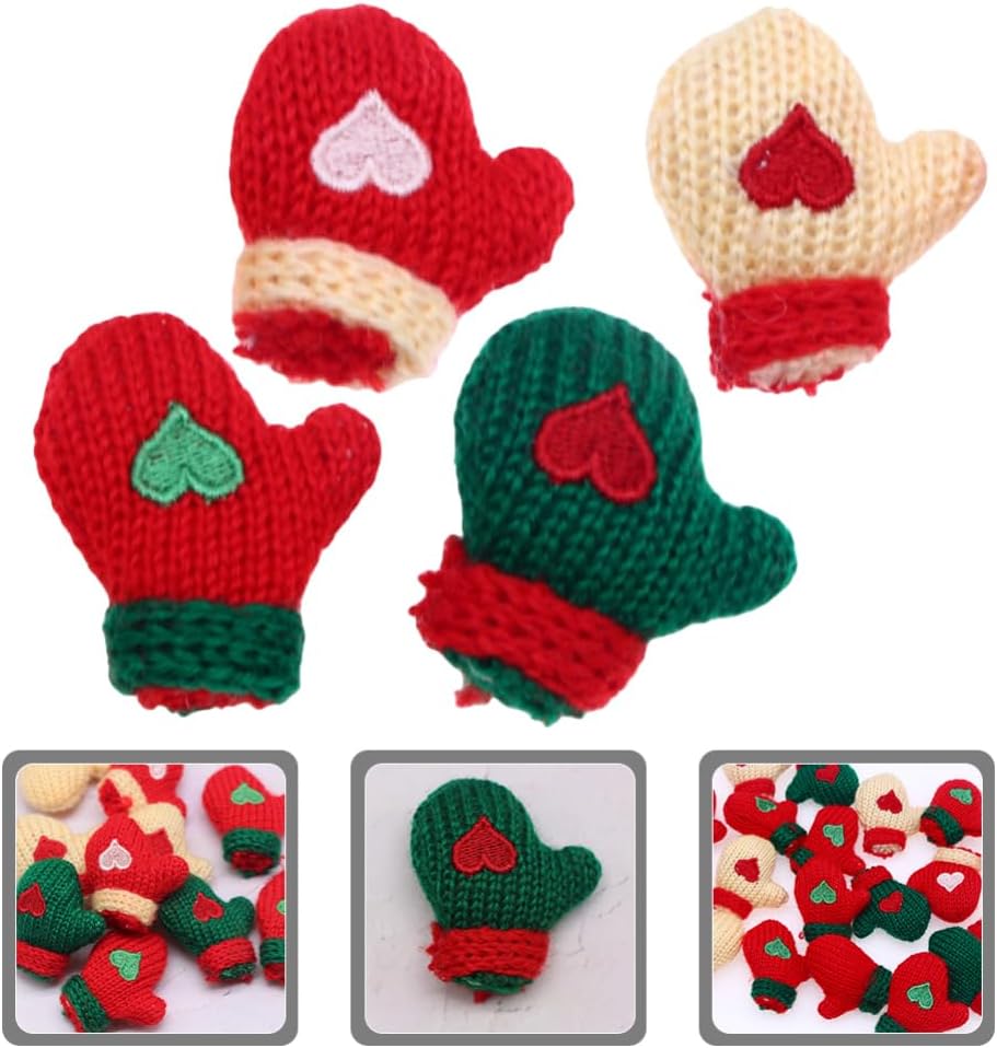 Homoyoyo Mini Christmas Knit Gloves 48Pcs Miniature Mittens Knitting Santa Mittens Doll Making Gloves for Tree and DIY Doll Crafts Santa Themed Decor Wine Bottle Topper Hat Christmas Tree Hanging