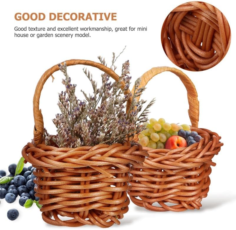 VICASKY 15pcs Woven Basket Picnic Hamper Miniature Easter Baskets Miniature Basket Easter Egg Basket Farmhouse Decor Fruit Decor Flower Basket Model Rattan Plastic Micro Scene Crafts