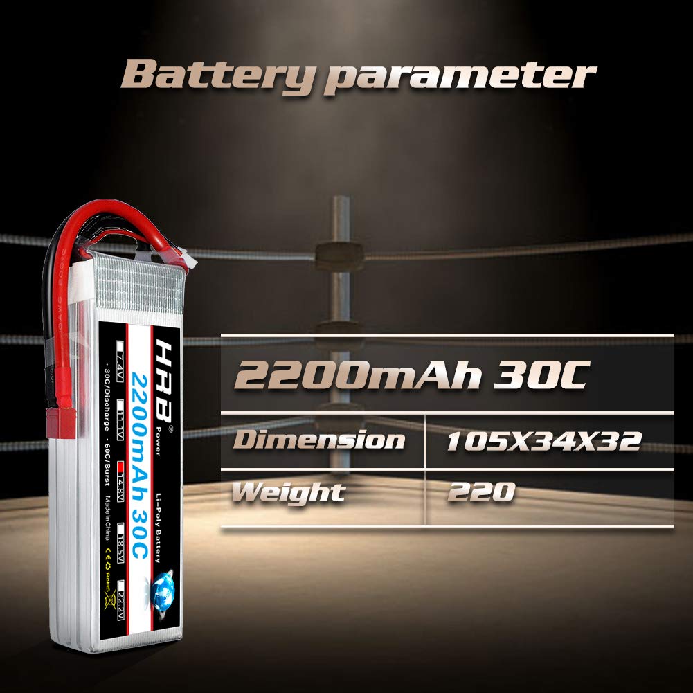 HRB Lipo Akku Pack 2200mAh 14.8V 30C 4S für RC Hubschrauber RC Flugzeug RC Hobby RC Helikopter Quadrocopter (2packs)