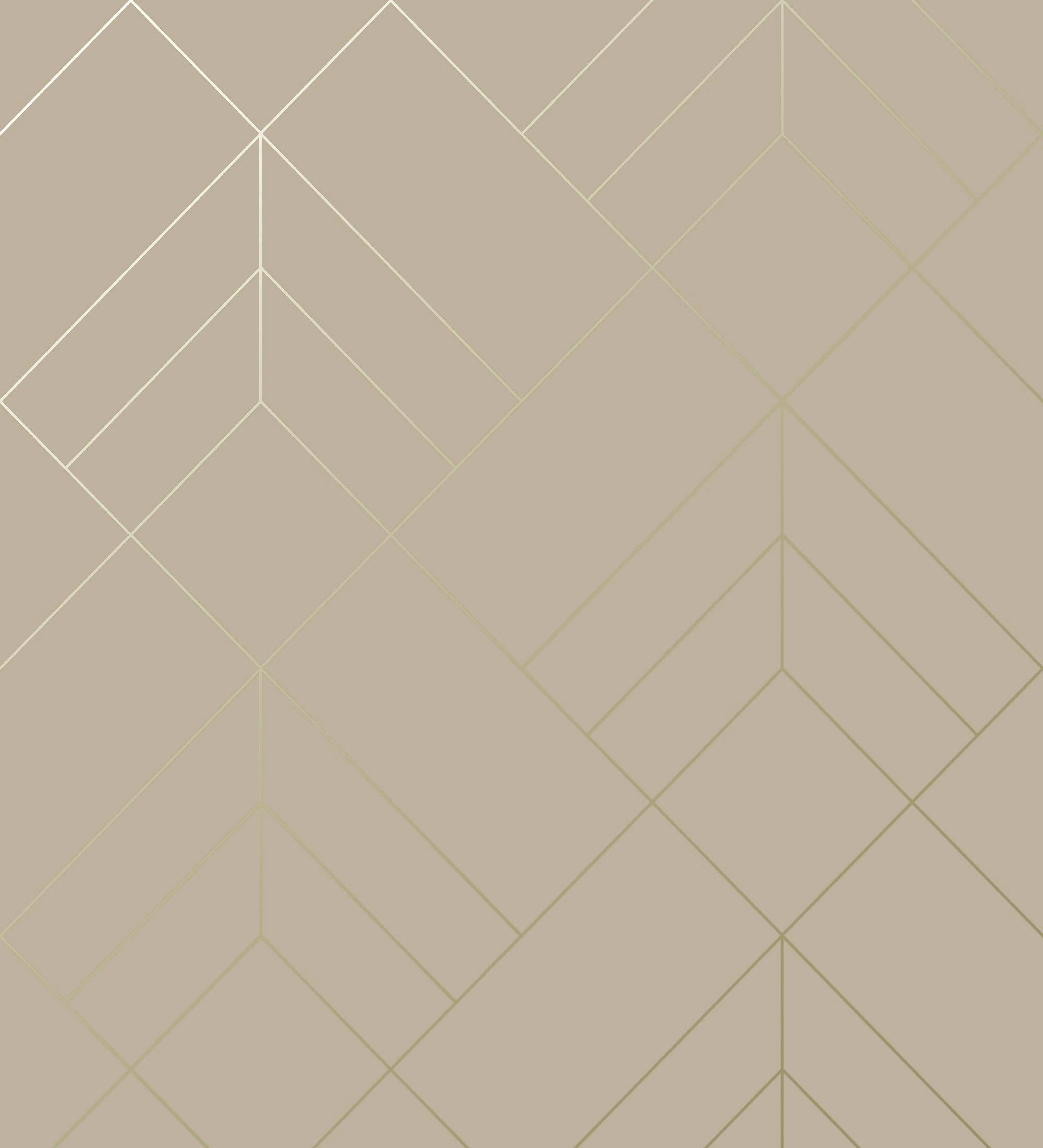 GAULAN 682085 - Papel pintado geométrico de rombos con líneas doradas fondo nude estilo Art déco para pared salón cocina baño dormitorio pasillo - Rollo de 10 m x 0,52 m