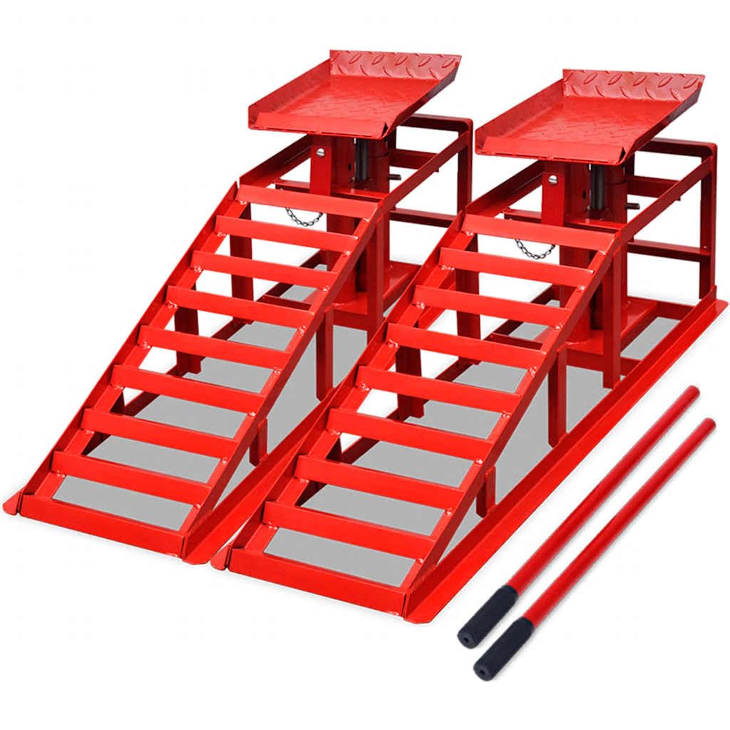 Auffahrrampen 2 Stk Rot Stahl mit 2 Tonnen 115x32x31 cm Hubhöhe 37,5 cm für Werkstattbedarf KFZ Auto LKW Reparatur Wartung Montage