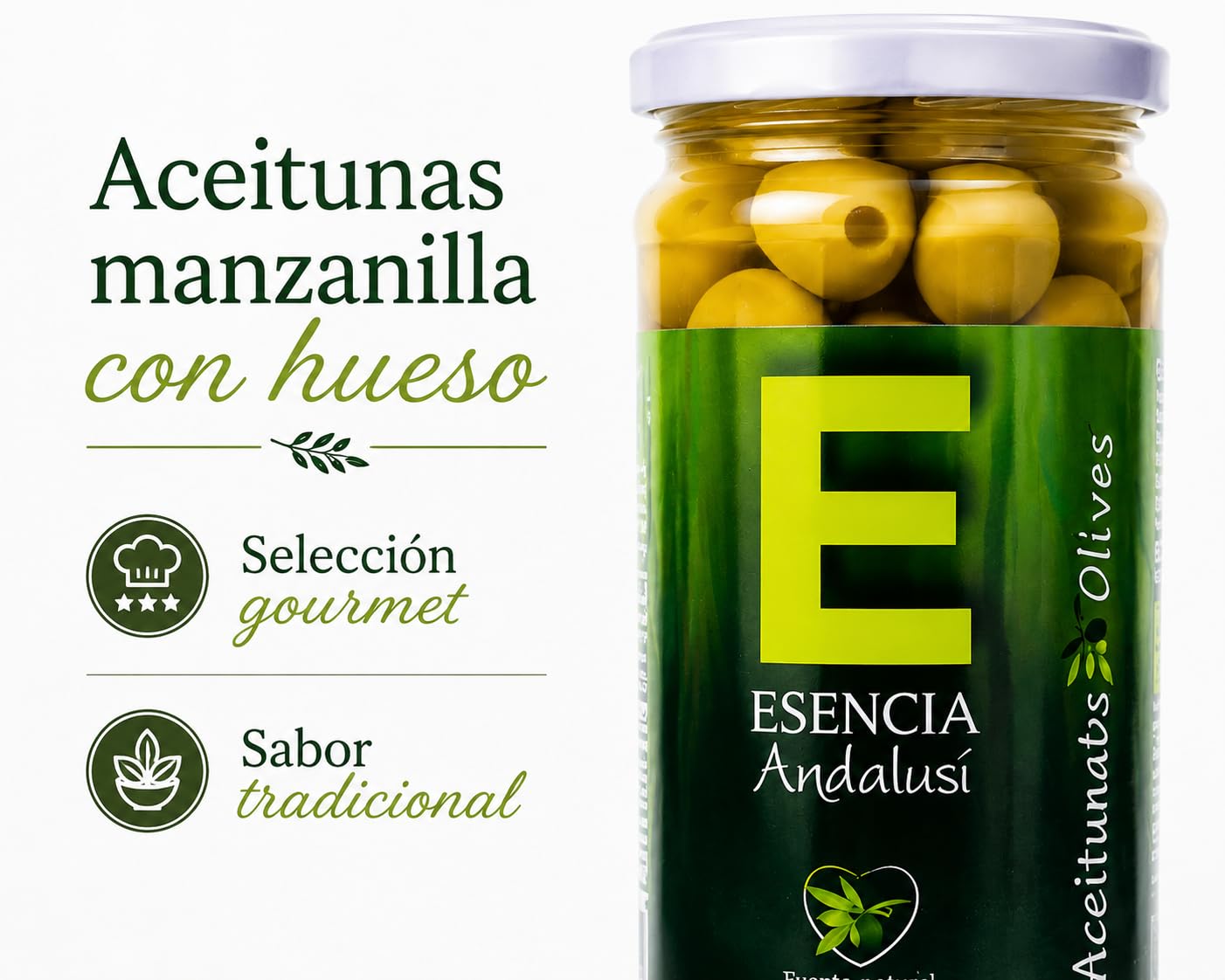 Aceitunas Manzanilla Extra con hueso Sabor Anchoa Esencia Andalusí Gourmet 700g (3 unidades)