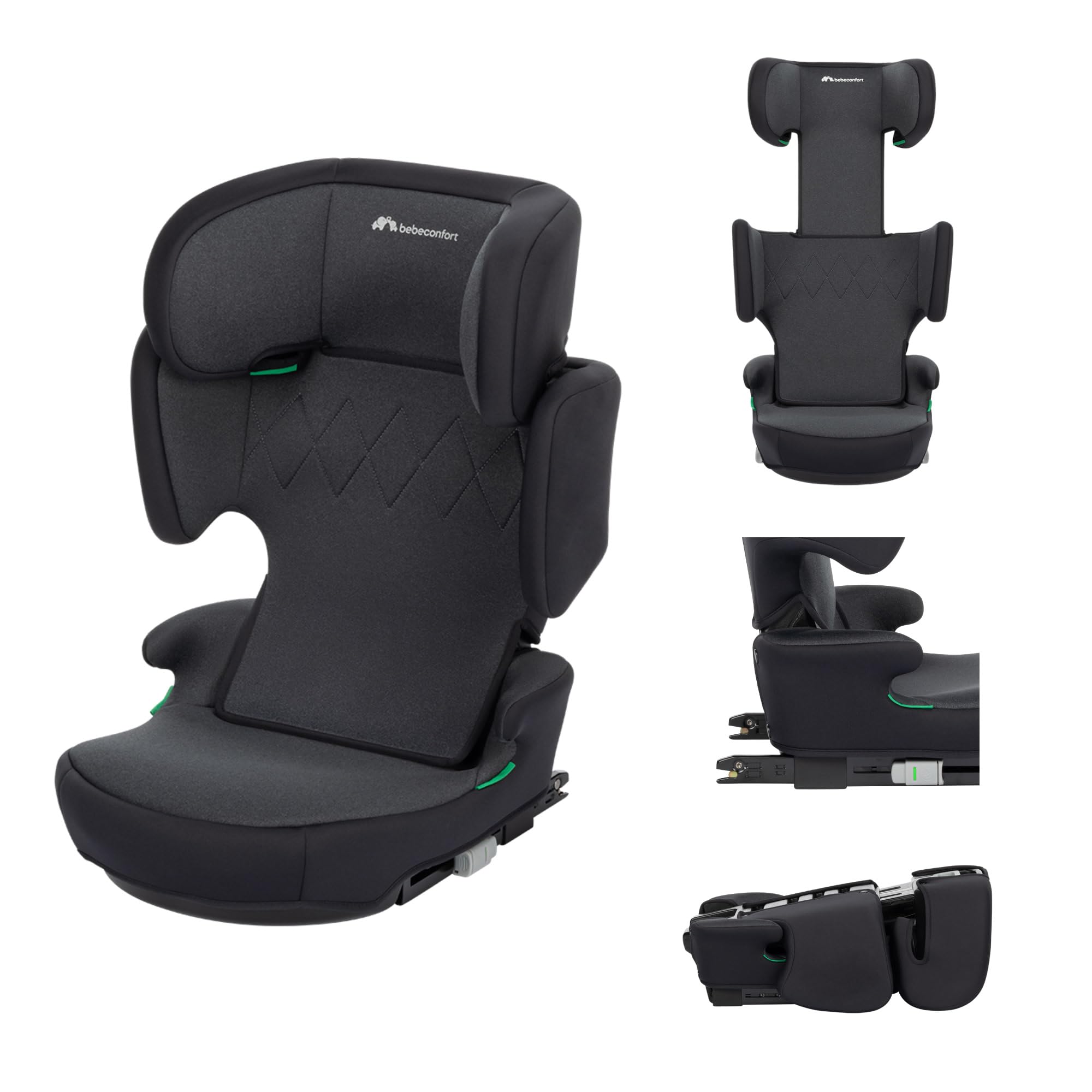 Bebeconfort Road Fix i-Size, Seggiolino Auto 15-36 kg, 3,5-12 anni (100-150 cm), Seggiolino Auto Isofix Pieghevole e Portatile da Viaggio, Leggero 4.4 kg, 14 Posizioni Poggiatesta, Tinted Black