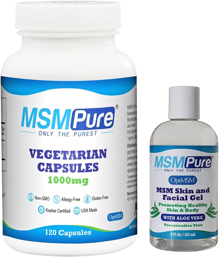 KALA HEALTH MSMPure MSM Capsules 120 Count and MSM Gel with Organic Aloe 8oz Bundle