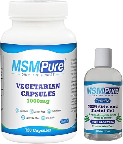KALA HEALTH MSMPure MSM Cápsulas 120 unidades y MSM Gel con Aloe Orgánico 8oz Bundle